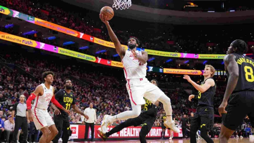 Joel Embiid goes for a layup