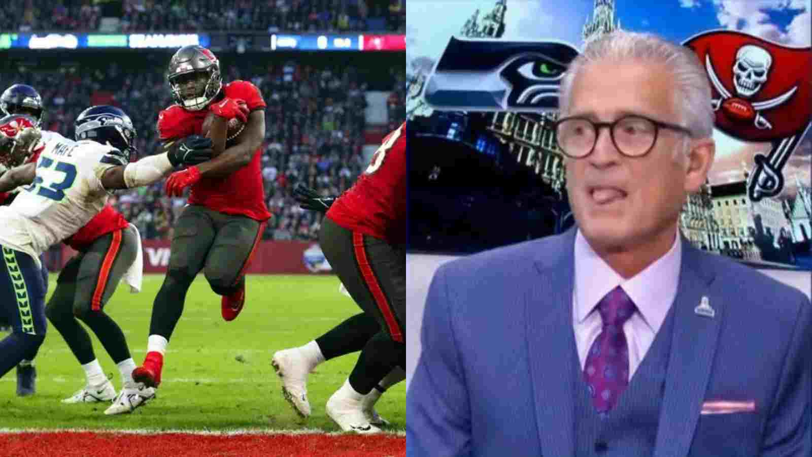 “He’s gonna pull an Ime Udoka” – Fans lose it as “Rizz god” Mike Pereira gets caught making LUSTY tongue gesture during Buccaneers vs Seahawks