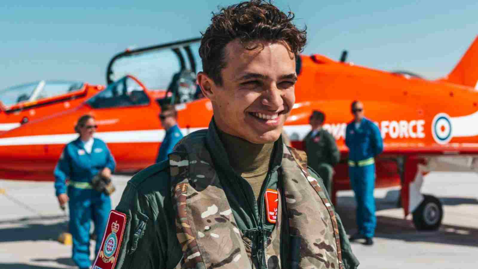 “ALEXA PLAY TAKE MY BREATH AWAY,” Twitter reacts as Lando Norris goes airborne with the Royal Air Force Red Arrows