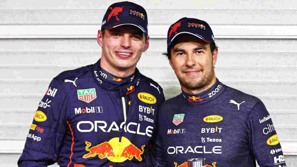 Max Verstappen and Sergio Perez after the 2022 Abu Dhabi GP qualifying