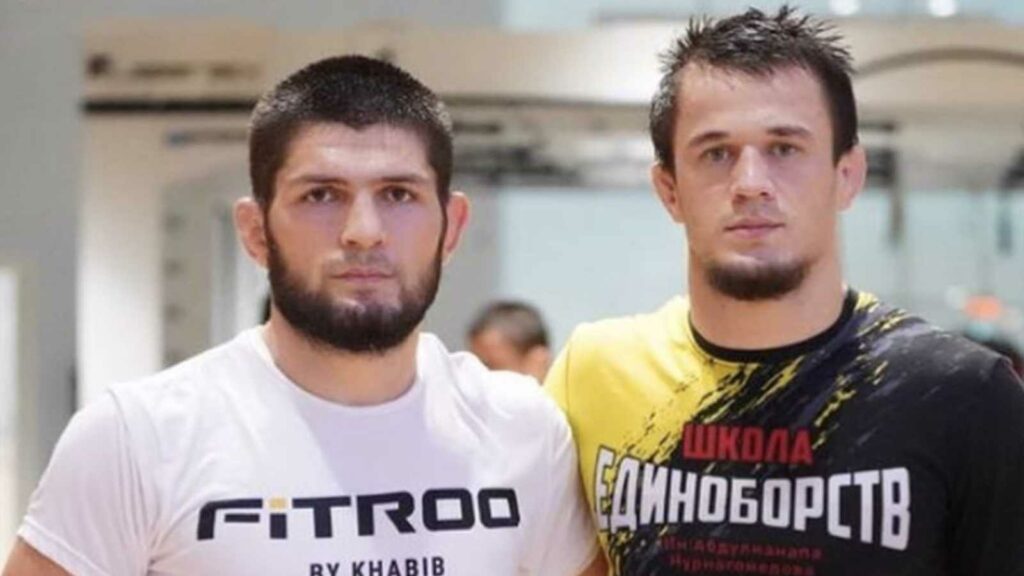 Usman Nurmagomedov  (R) trains with his cousin, and all time great, Khabib Nurmagomedov (R)