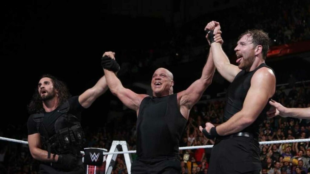 Seth Rollins, Kurt Angle, and Dean Ambrose