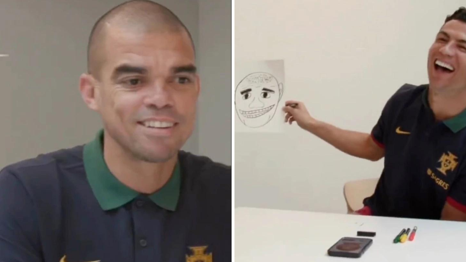 WATCH: “His talent in drawing is better than his talent in football”- Fans react to Cristiano Ronaldo’s funny sketch of Pepe