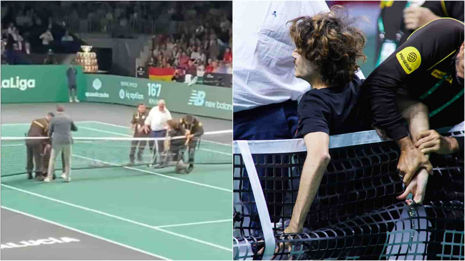 WATCH: Protestors run to the court and tie themselves to the net at the Davis Cup in another incident of a security breach this season