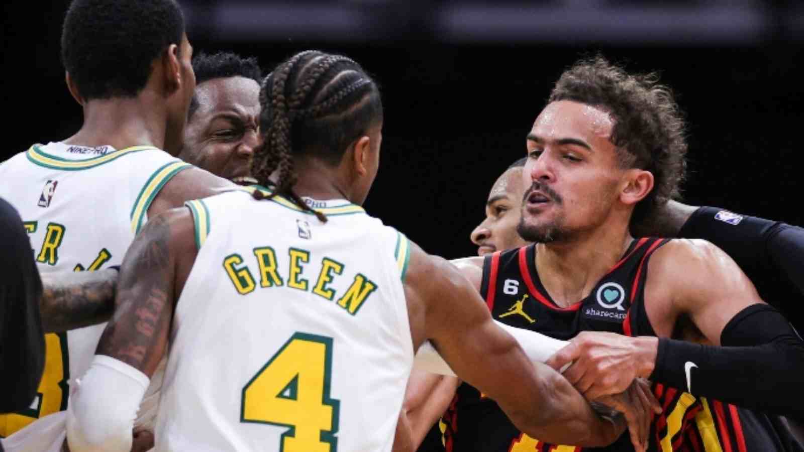 “Bro must have a problem with all of the 2022 lottery picks” Fans react to Dejounte Murray and Trae Young getting into a BRAWL with Jabari Smith, Rockets