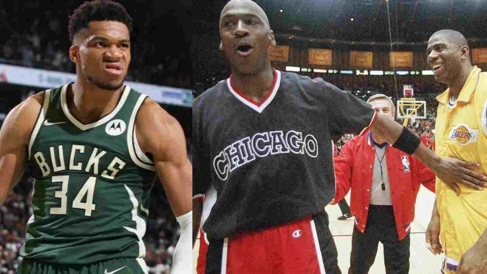 “You are sweeping them” – Fans stunned by Giannis Antetokounmpo’s super team to take on legendary trio of Michael Jordan, Shaquille O’Neal, and Magic Johnson