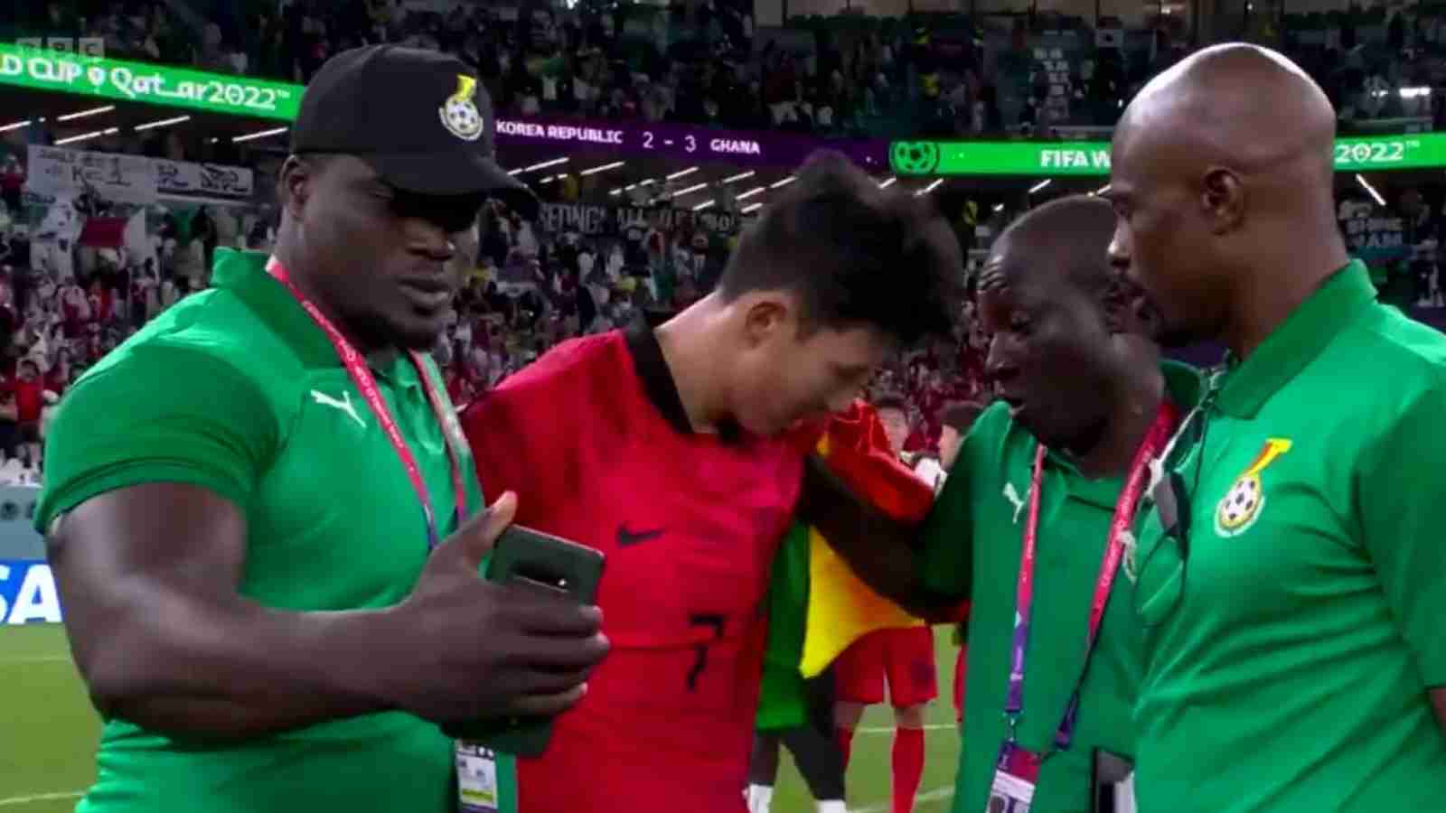 Son Heung-min spotted crying when Ghana’s coach tries to take selfie with him after South Korea’s loss to Ghana at 2022 FIFA World Cup