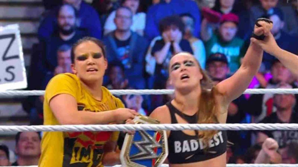 Ronda Rousey with Shayna Baszler after winning the SmackDown Women's Championship. (Image Credits- Wrestling News)