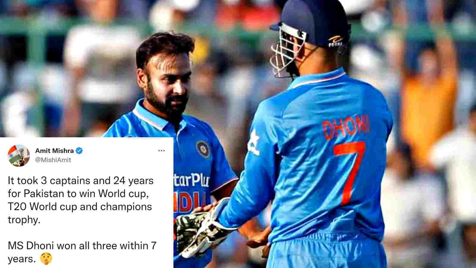 “MS Dhoni won all three within 7 years”- Amit Mishra slams Pakistan fan for comparing MS Dhoni with Yasir Shah