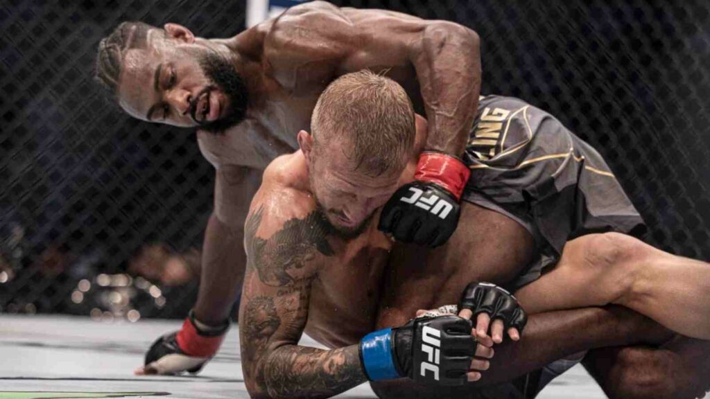 TJ Dillashaw (bottom) in his last fight against Aljamain Sterling [Image Source - MMA Junkie]