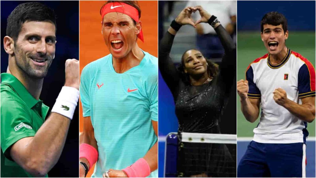 Novak Djokovic, Rafael Nadal, Serena Williams, Carlos Alcaraz