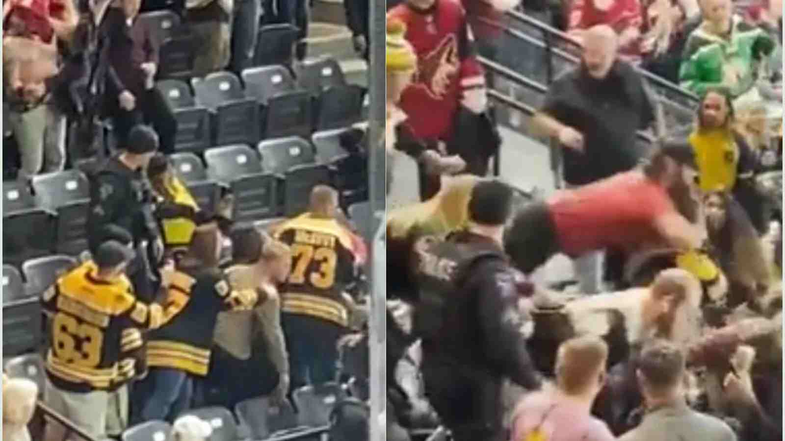 Massive BRAWL broke out during Bruins vs Coyotes game as male fan KOed female fan in stands