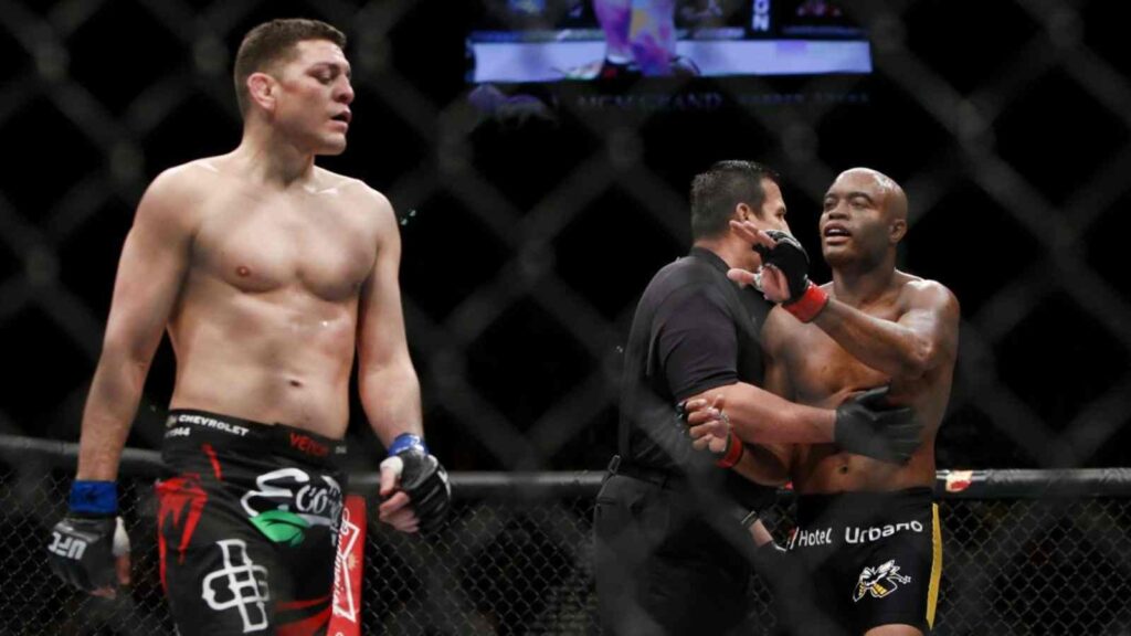 Nick Diaz (L) against Anderson Silva (R) [Image Source - MMA Fighting]