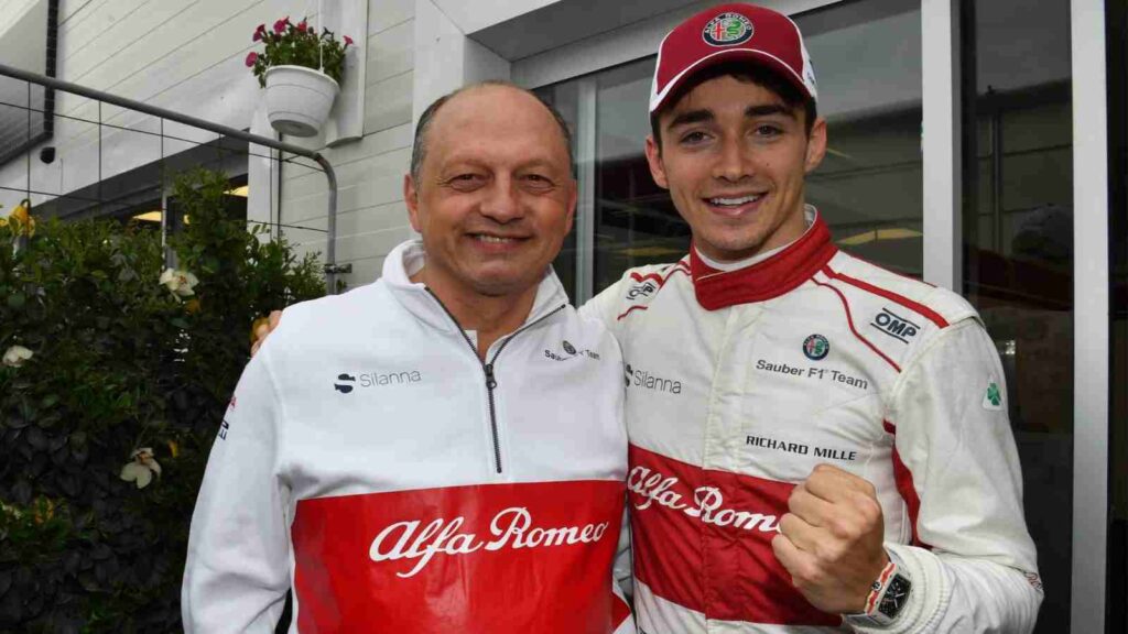 Frederic Vasseur (L) and Charles Leclerc (R)