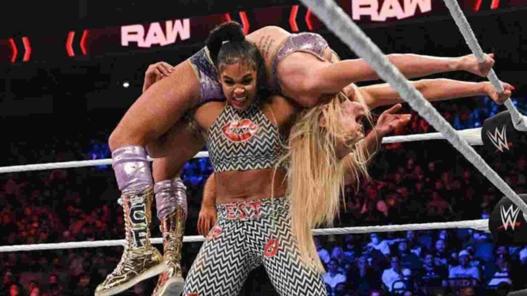 Charlotte Flair vs Bianca Belair on October 18th edition of RAW in 2021 (Image Credits-WWE)
