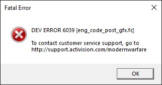 Warzone Dev error 6039