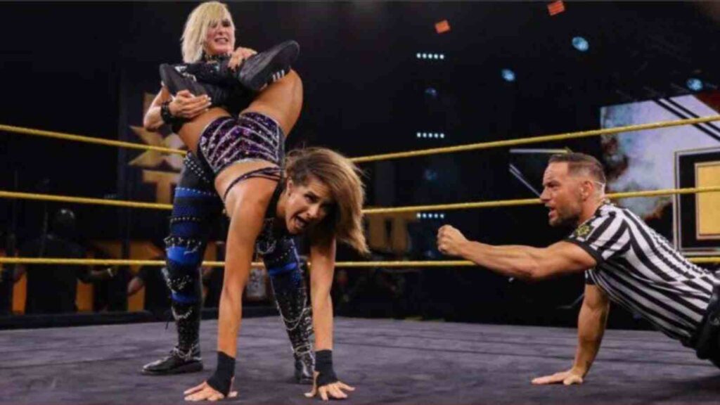 Dakota Kai vs Rhea Ripley during one of their encounters at NXT. (Image Credits- The Overtimer)