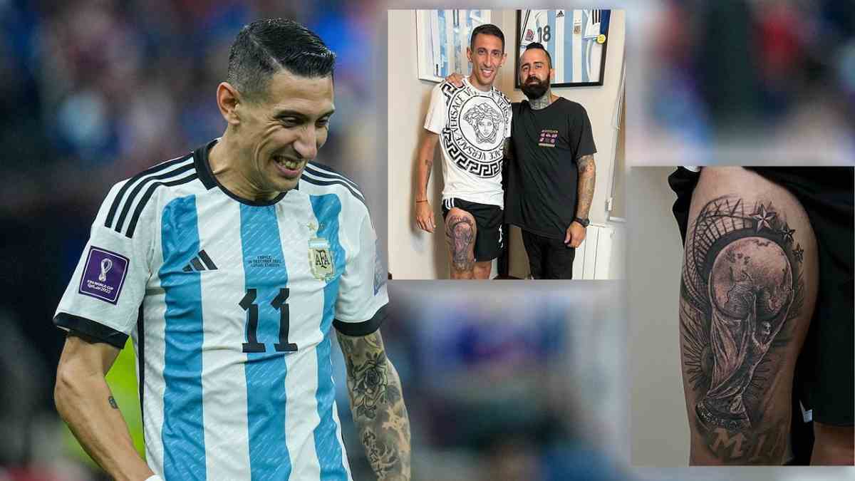 Angel Di Maria gets a tattoo of the FIFA World Cup trophy on his leg after Argentina’s triumph