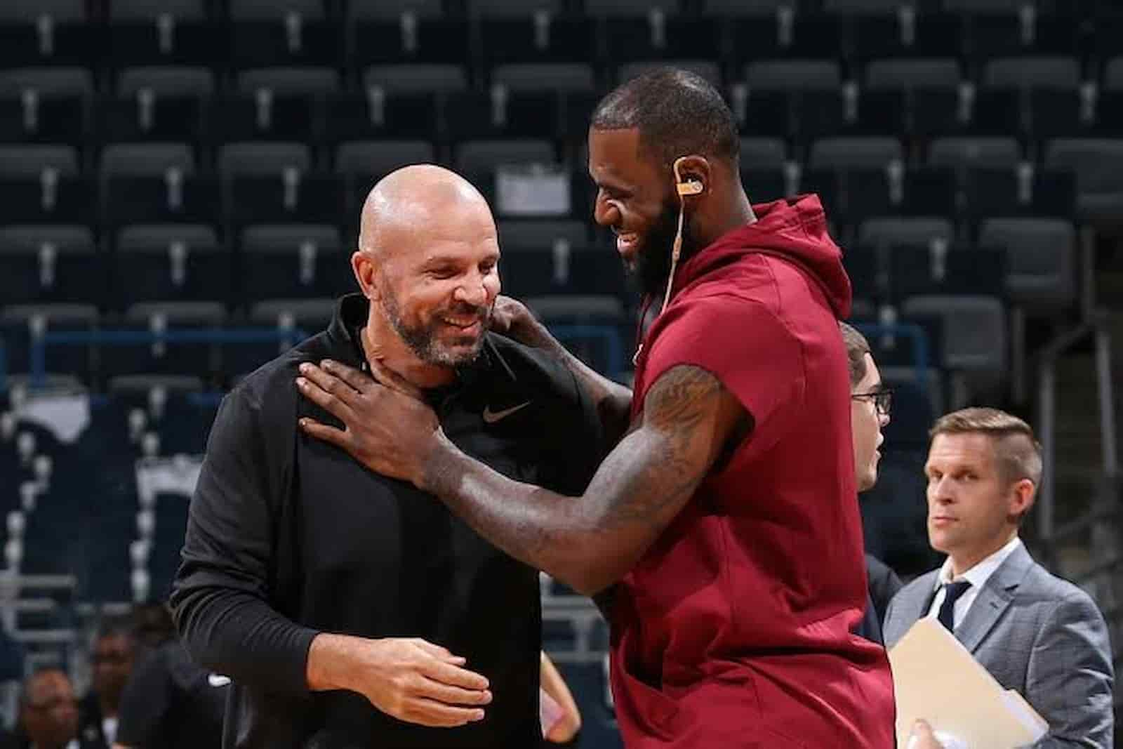 Jason Kidd stops midway to complement LeBron James’ kicks whilst complaining to the referee